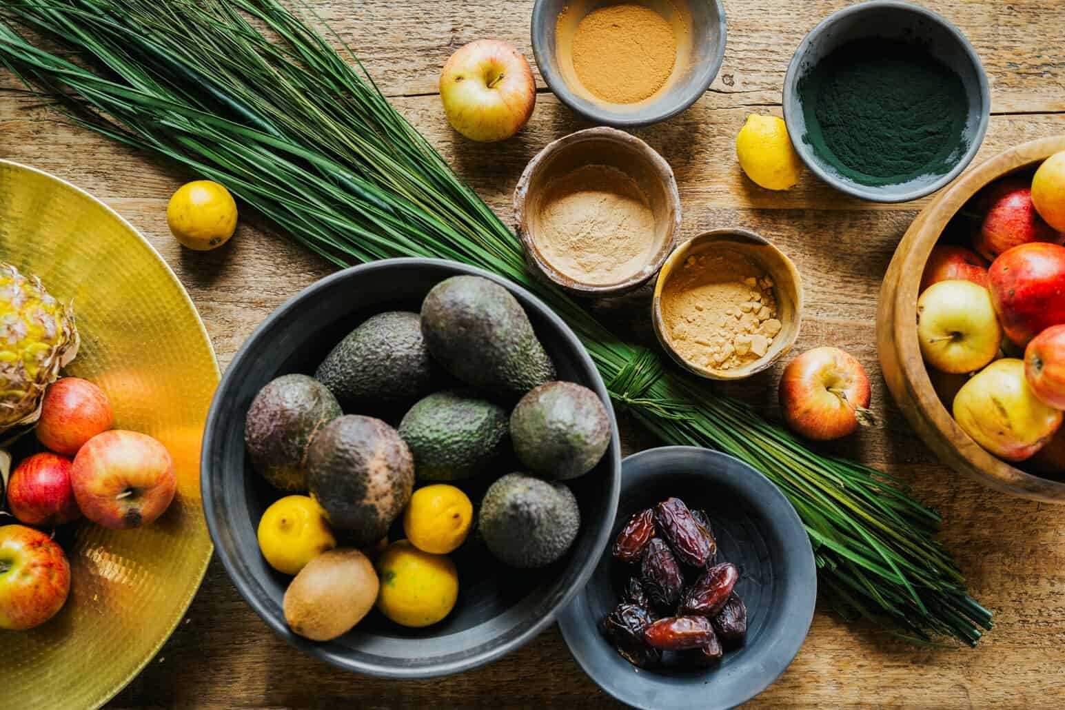 Non-GMO fruits and vegetables showing real food sources for NutriFusion plant-based nutrient powders. 